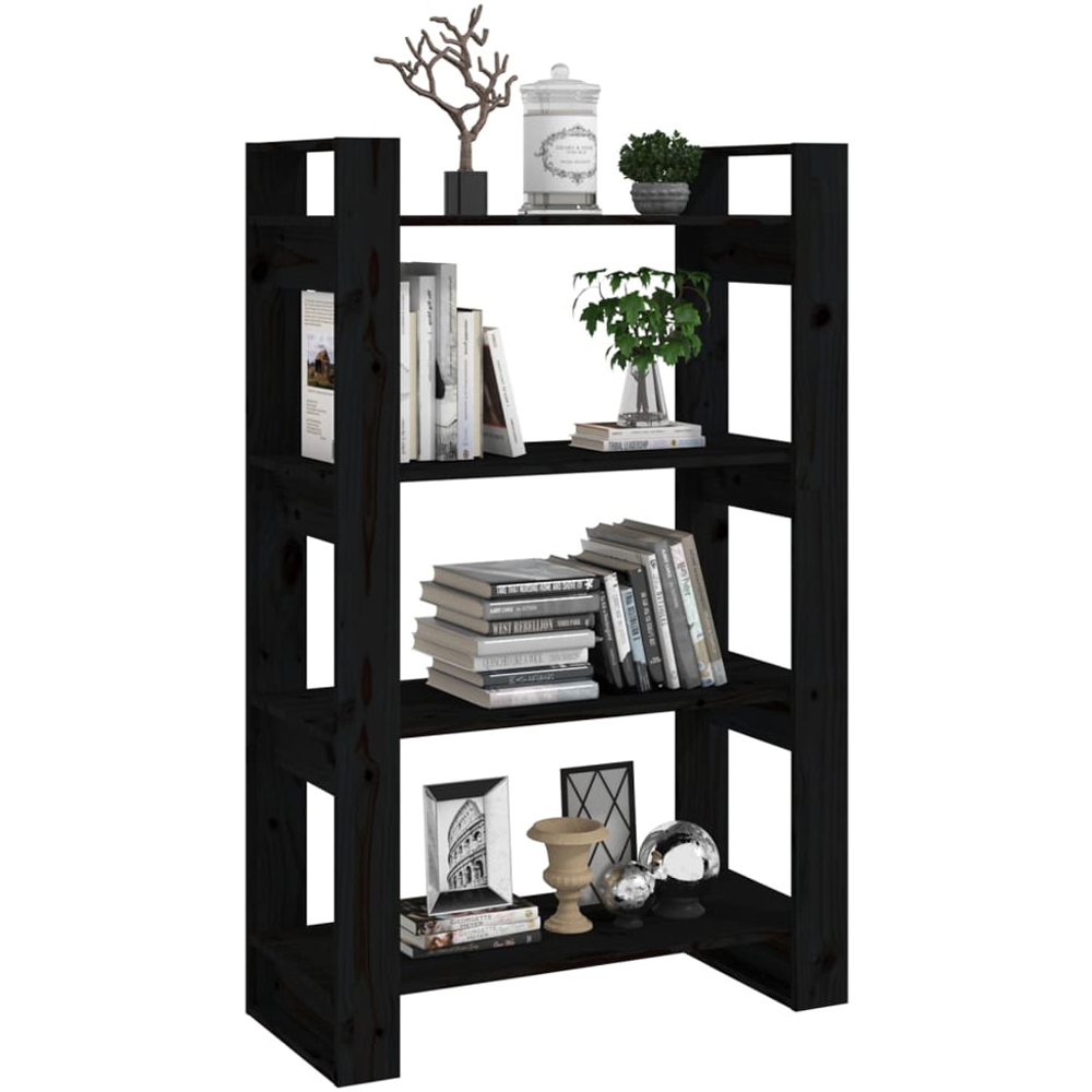 vidaXL 4 Shelf Black Solid Pine Wood Bookcase Image 4