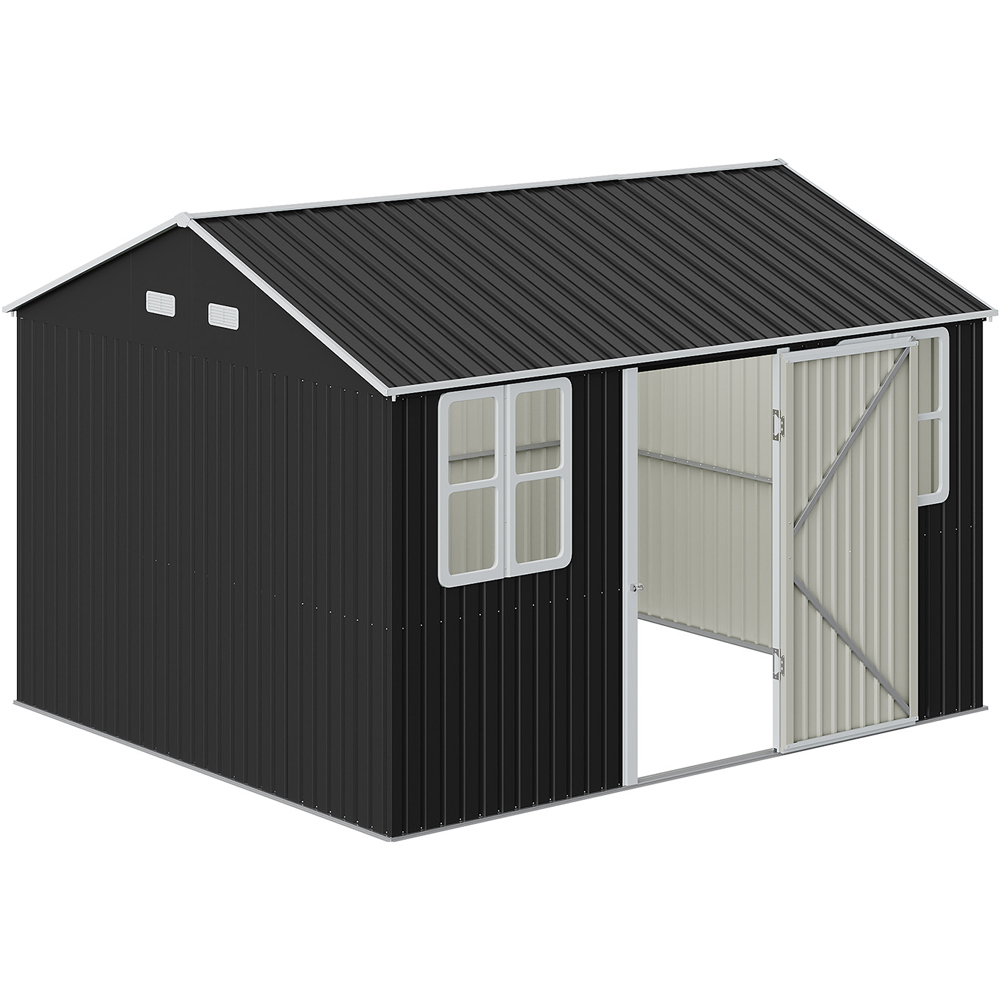 Living and Home 12 x 10ft Anthracite Metal Apex Garden Tool Storage Shed Image 4