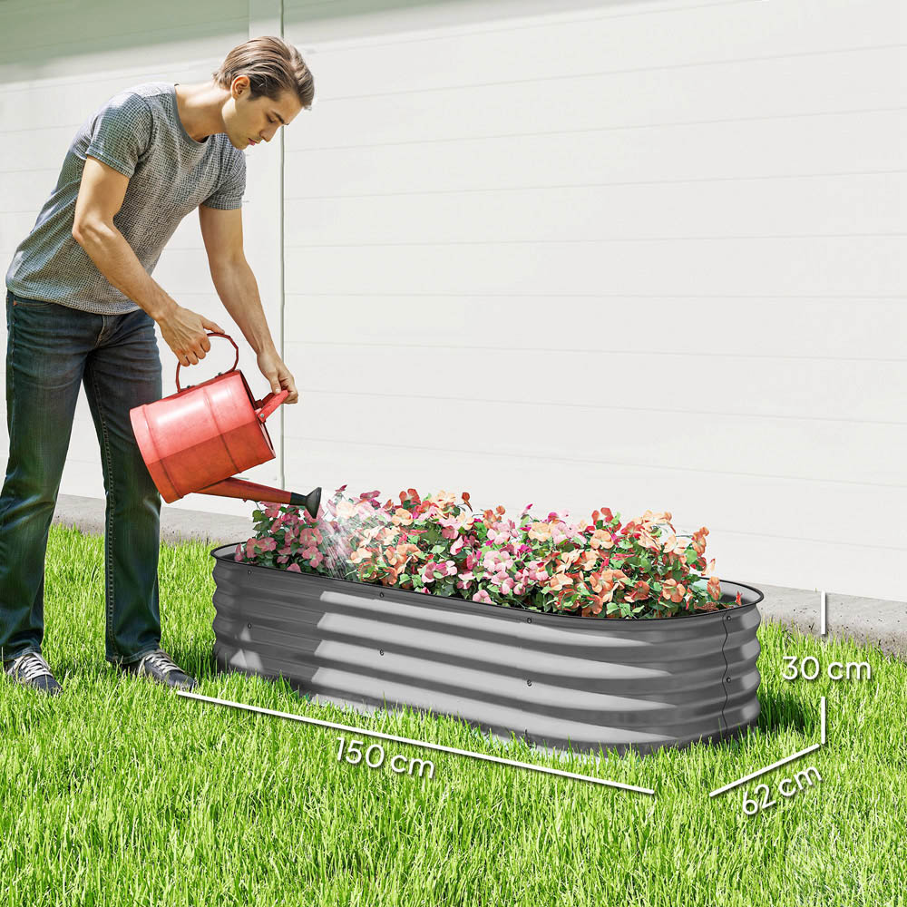 Outsunny Silver Galvanised Raised Garden Bed with Safety Edging 30 x 150 x 62cm Image 9