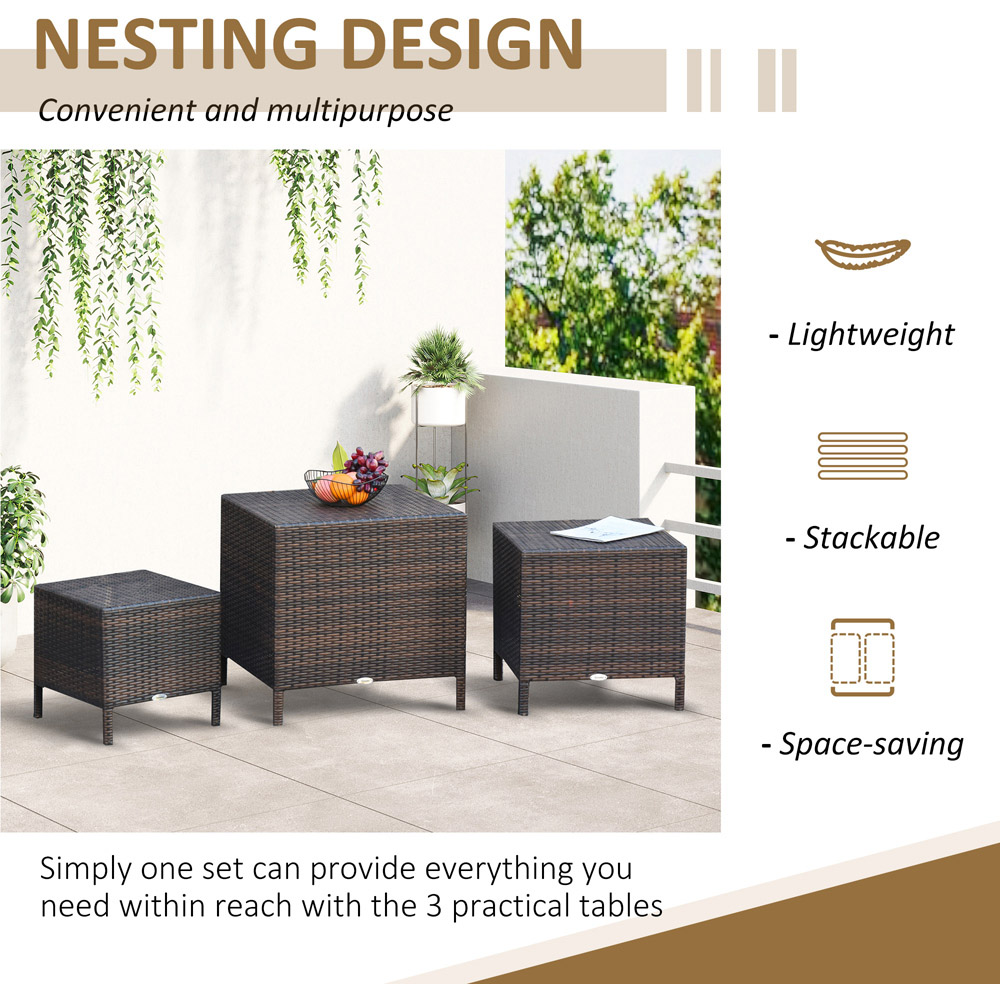 Outsunny Brown Rattan Nest of Tables Set of 3 Image 6