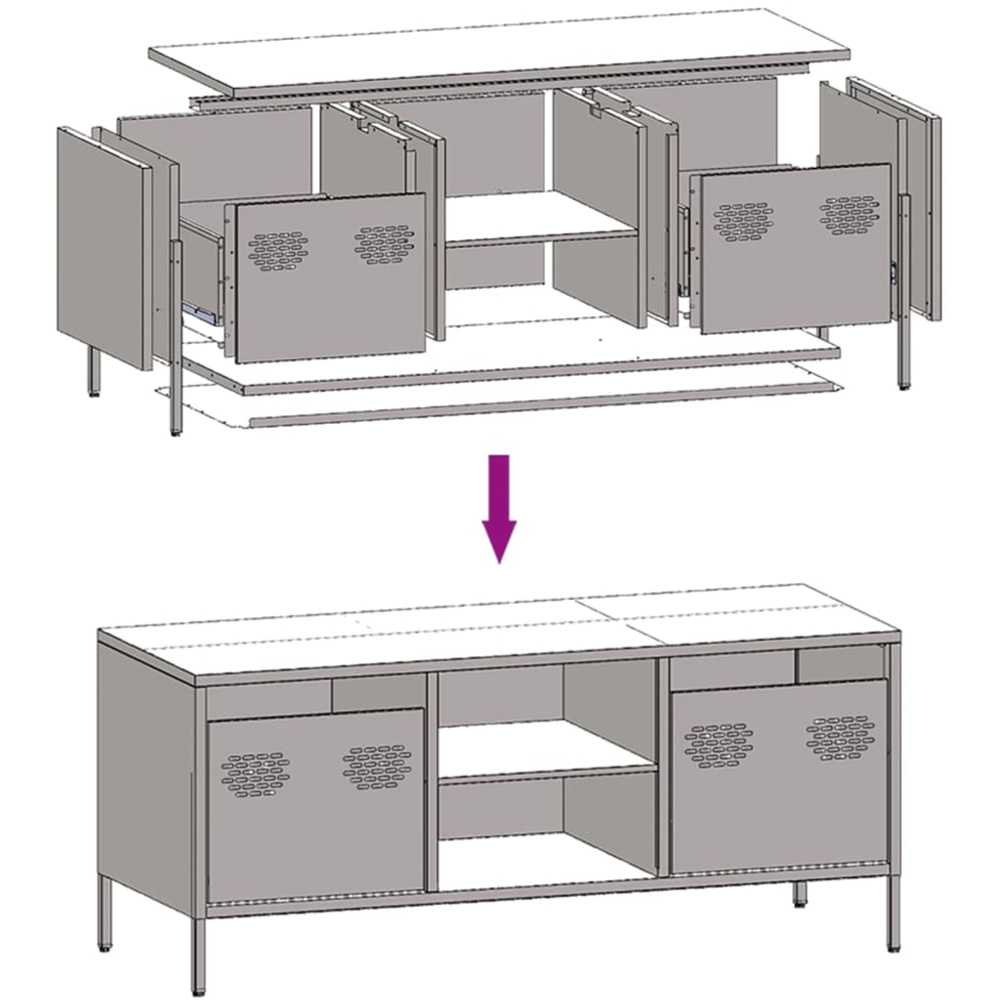 vidaXL 2 Drawer 2 Shelf Black Steel Industrial Style TV Cabinet Image 9