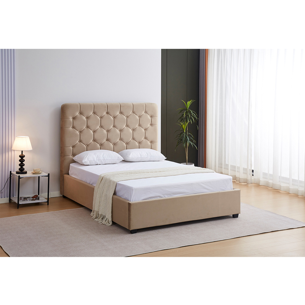 Seconique Madison King Size Fawn Velvet Fabric Gas Lift Ottoman Bed Frame Image 7