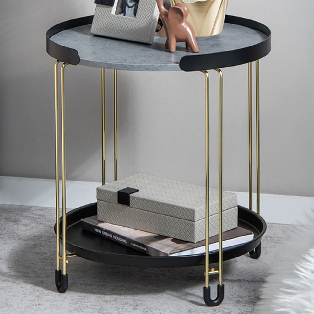 Costway Single Shelf Faux Marble Side Table with Removable Tray Image 1