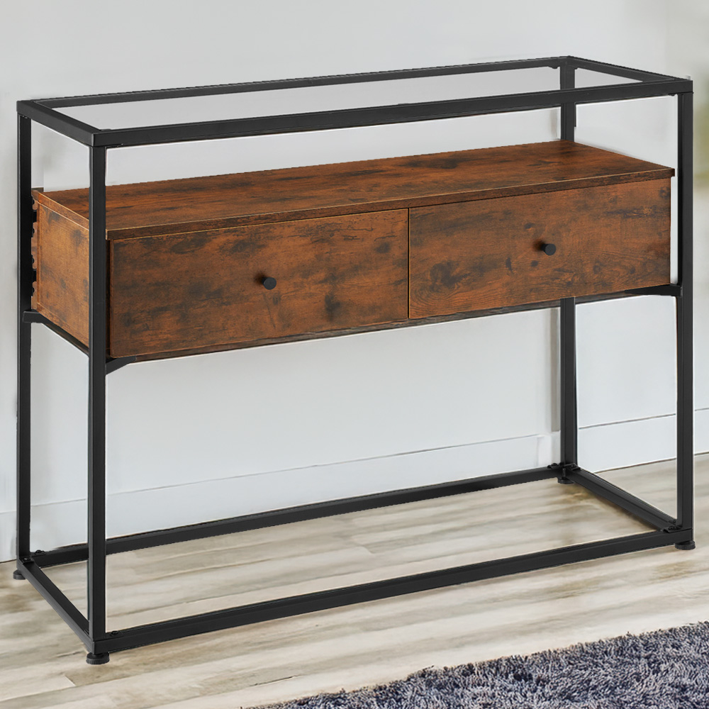 tectake 2 Drawer Dark Wood Reading Sideboard Image 1