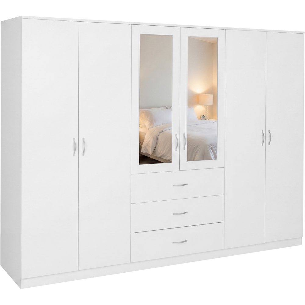 VIDA DESIGNS Riano 6 Door 3 Drawer White Mirrored Wardrobe Image 2