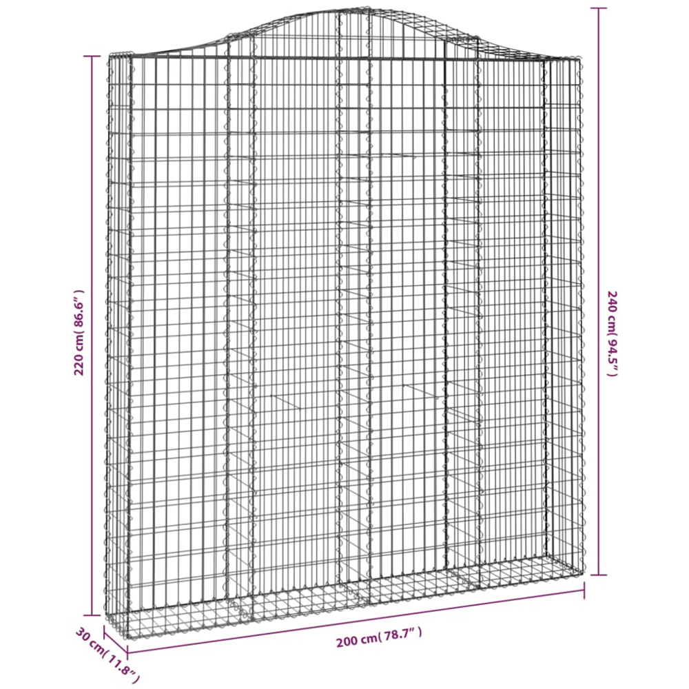 vidaXL Silver Galvanised Iron Arched Gabion Basket 220/240 x 30 x 200cm Image 4