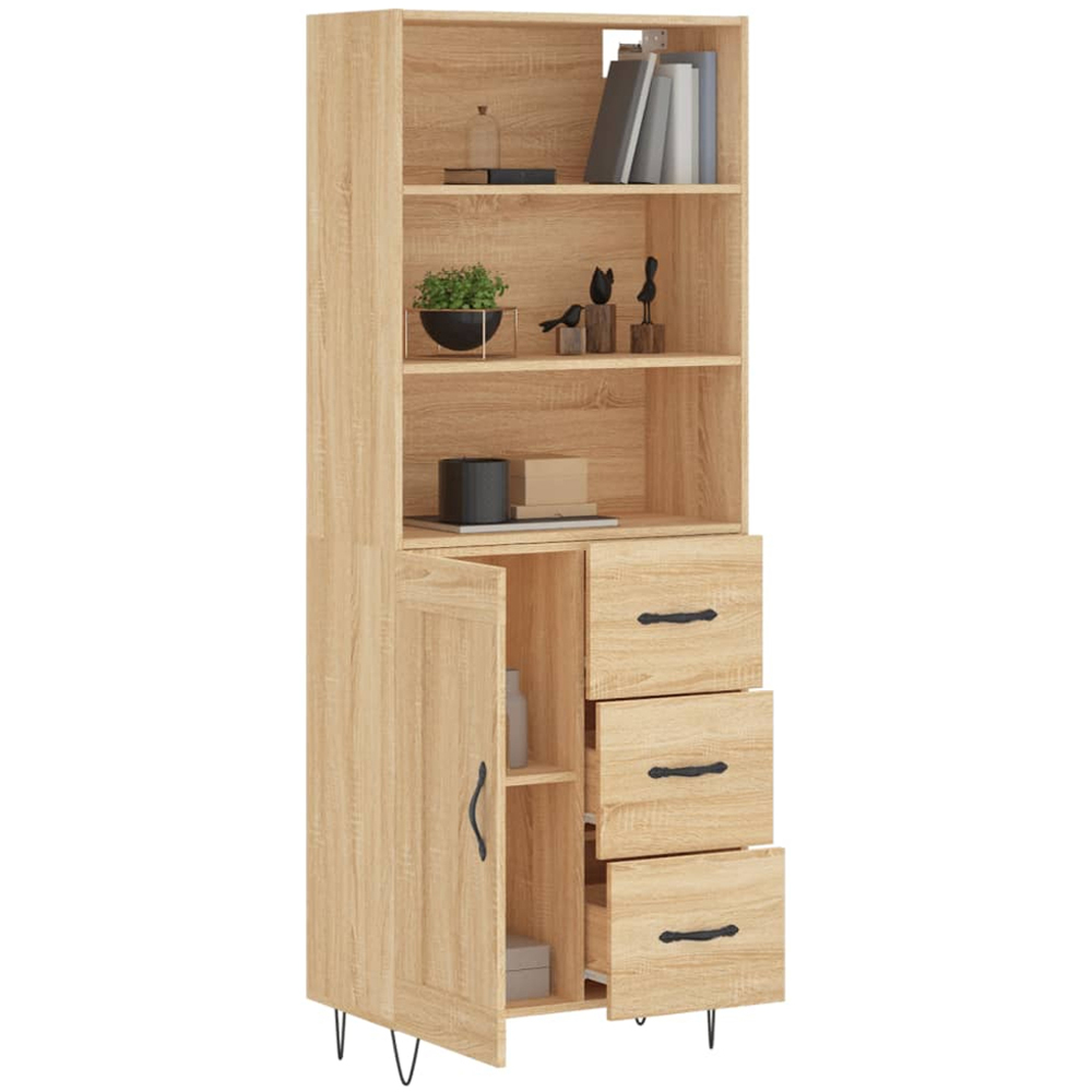vidaXL Single Door 3 Drawer 3 Shelf Sonoma Oak Highboard with Metal Legs Image 3