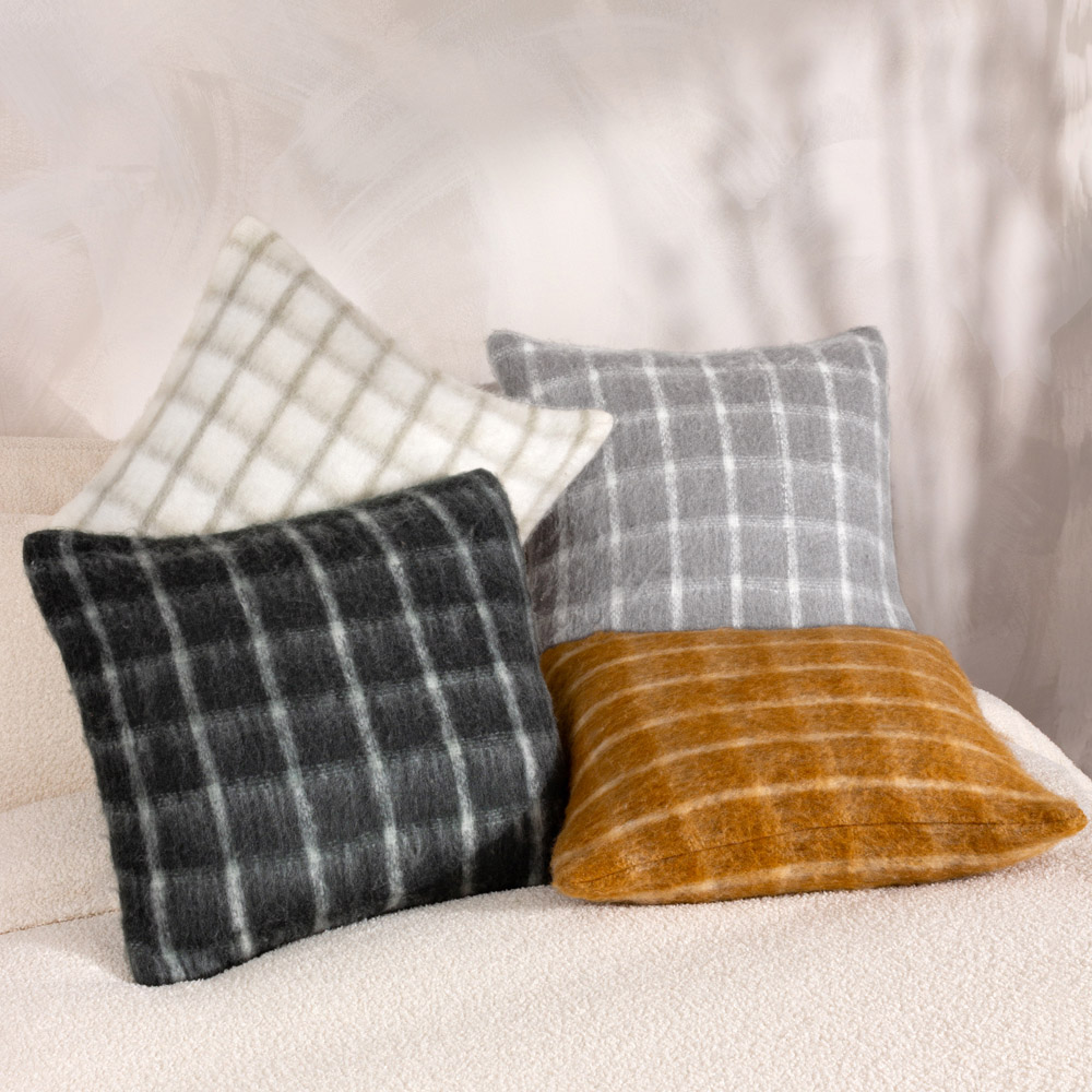 Yard Yarrow Natural Biscuit Check Faux Mohair Check Cushion Image 5