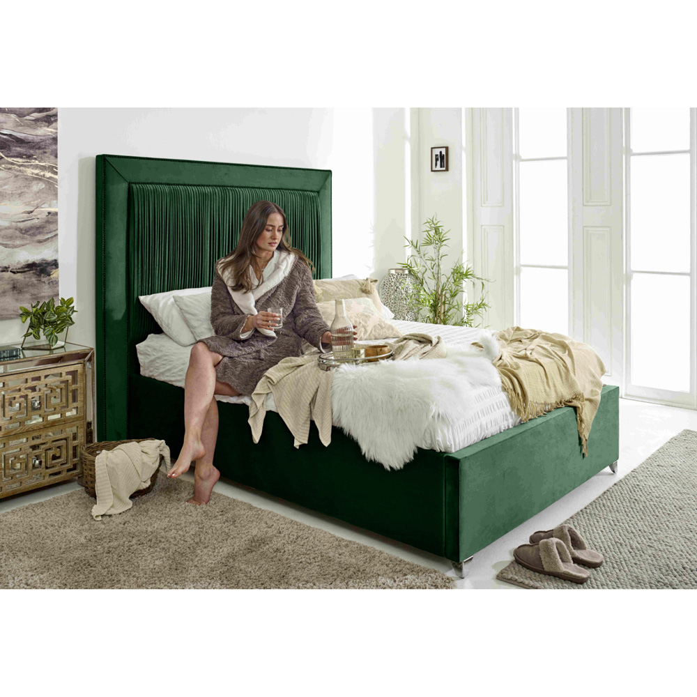 Eleganza Alexandra Small Double Green Plush Velvet Bed Frame with Pleated Headboard Image 4