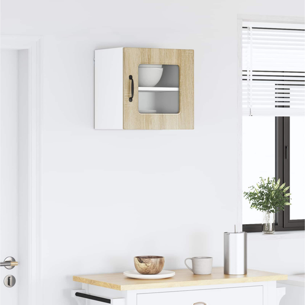 vidaXL Kalmar Single Glass Door Sonoma Oak Wall Mounted Kitchen Cabinet Image 9