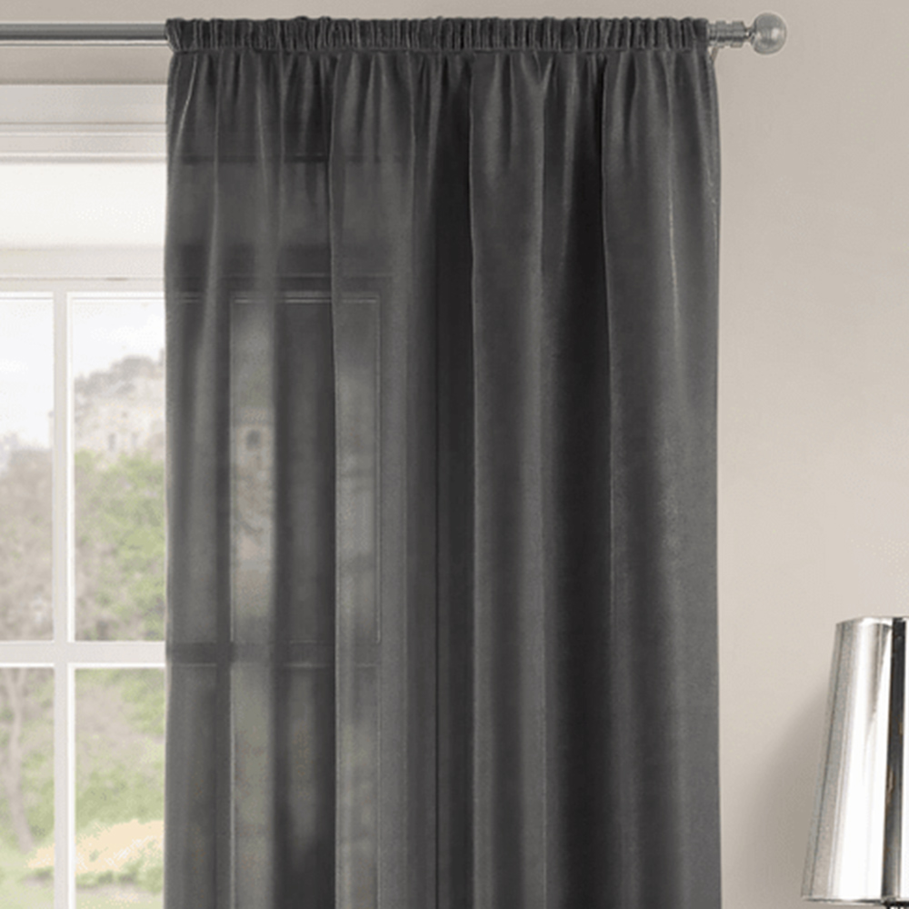 Velosso Riva Plain Black Slot Top Voile Panel Curtain 150 x 137cm Image 2