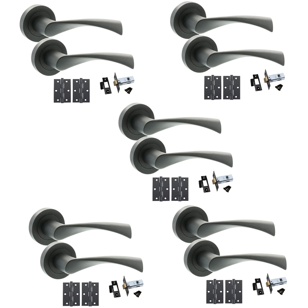 Golden Grace Matt Black Astrid Twist Door Handle Set 5 Pack Image 1