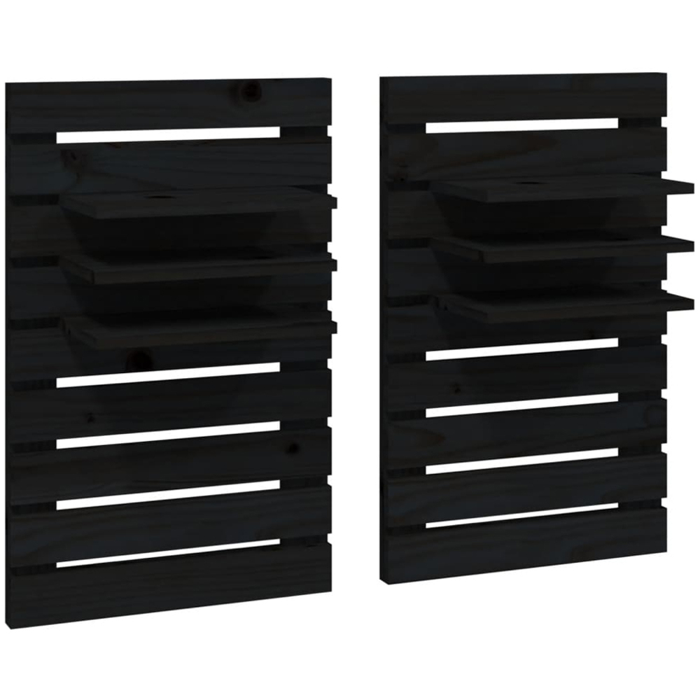 vidaXL Black Adjustable Wall-Mounted Bedside Shelf Set of 2 Image 1