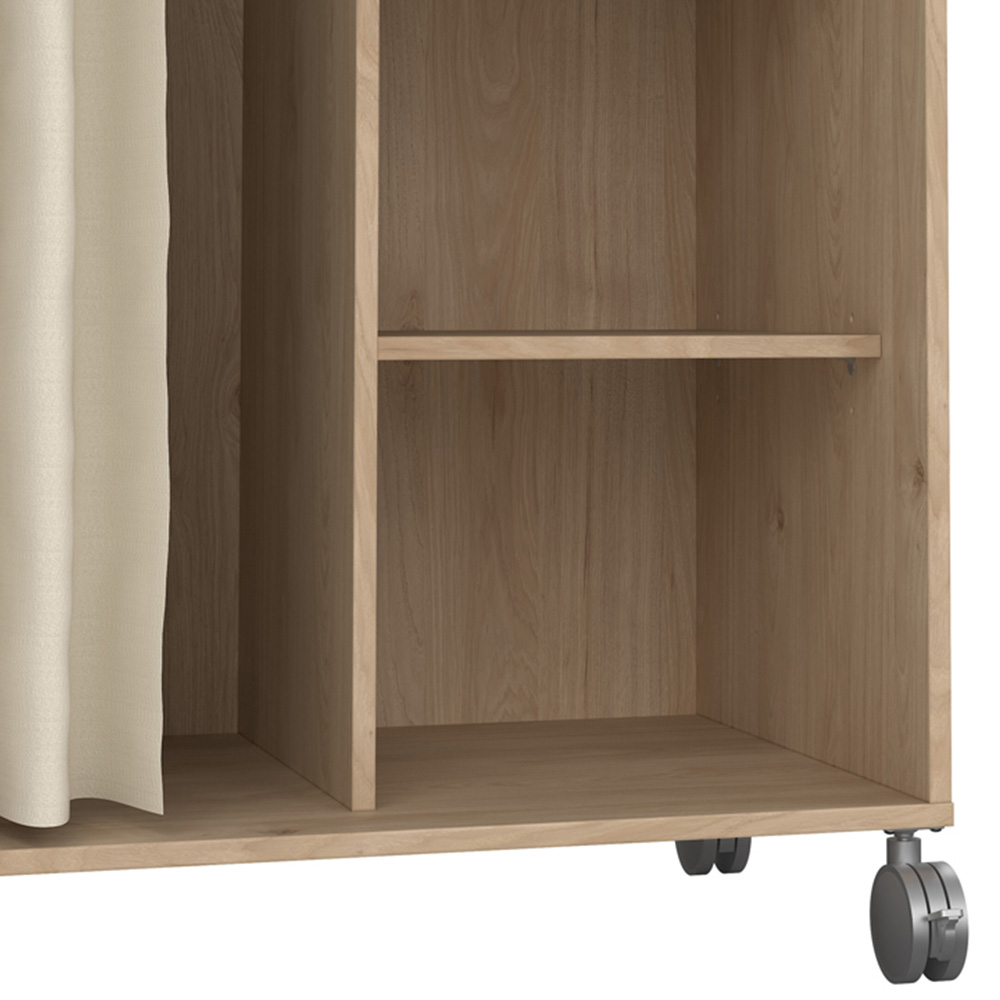 Florence Uppsala 6 Shelf Jackson Hickory Oak Open Mobile Wardrobe with Beige Textile Curtain Image 5