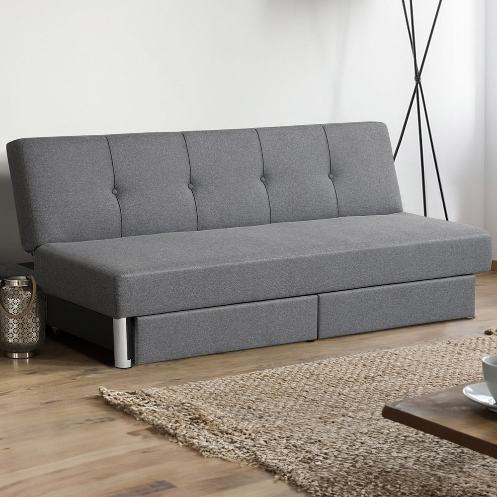 Costway 3 Seater 2 Drawer Grey Convertible Sofa Bed Image 1