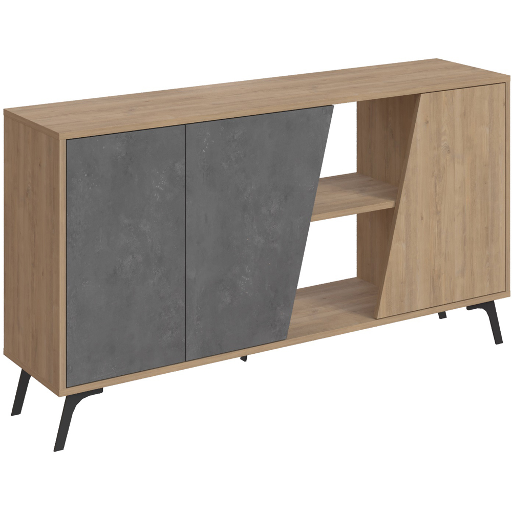 Decortie Fiona 3 Door 2 Shelf Oak and Retro Grey Sideboard Image 2
