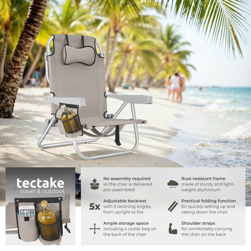 tectake Coral Beige Foldable Beach Chair with Backpack Image 3