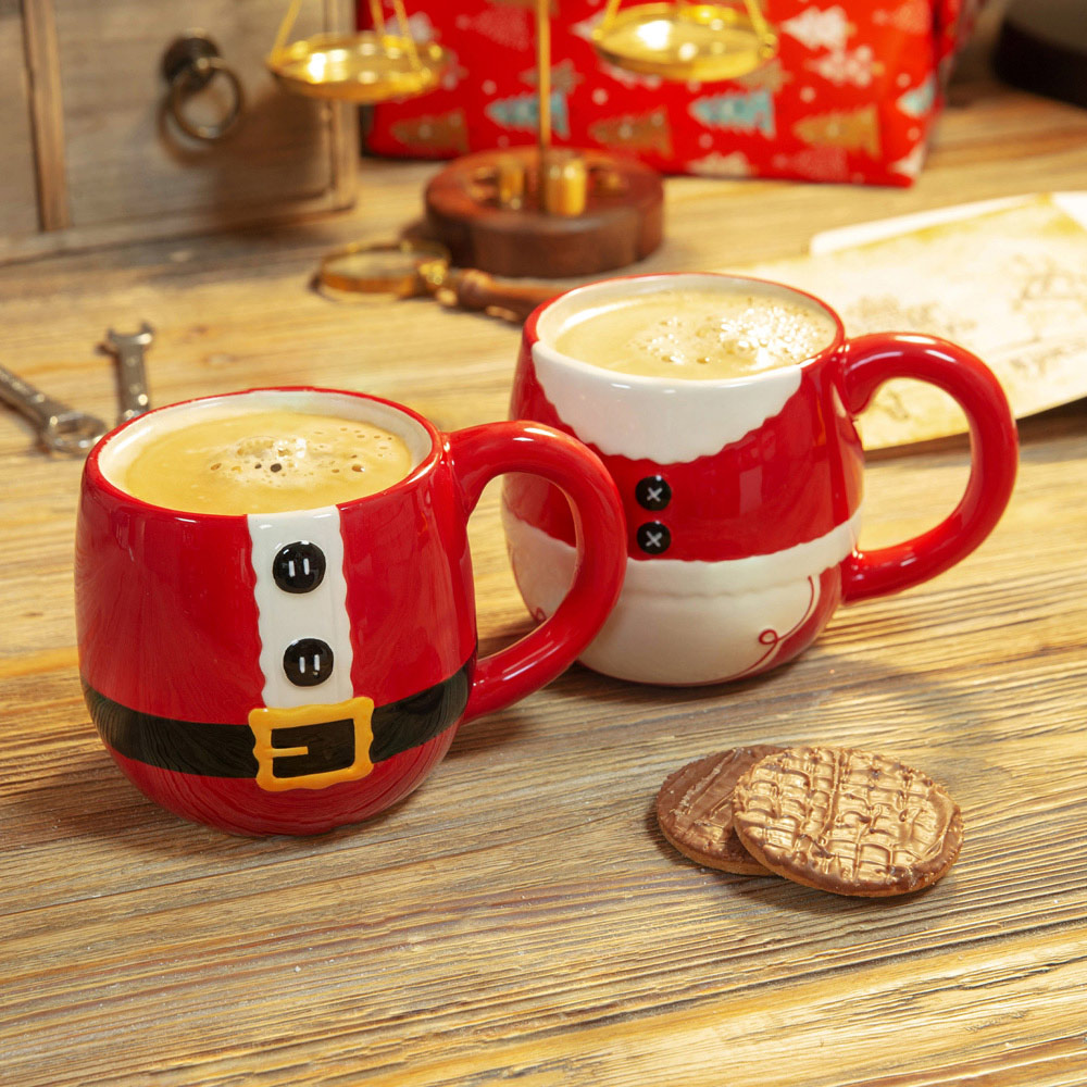 The Christmas Gift Co Red Santa and Mrs Claus Stackable Mug Set Image 2