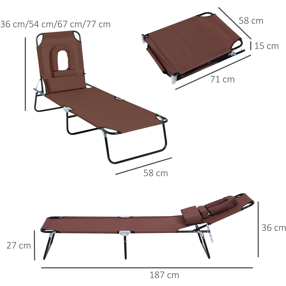 Outsunny Brown 4 Level Adjustable Sun Lounger with Reading Hole Image 8
