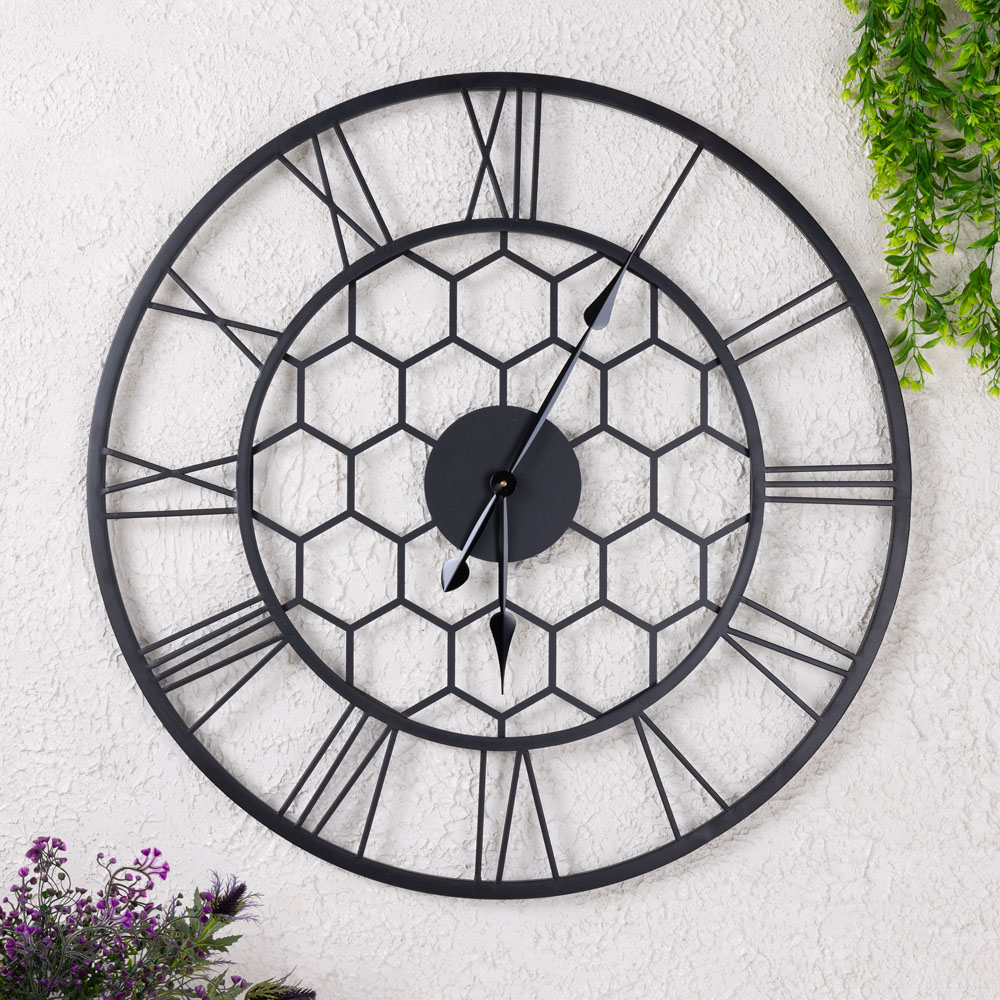 Charles Bentley Stanwick Black Round Skeleton Indoor and Outdoor Wall Clock 90cm Image 8