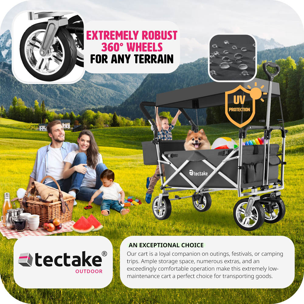 tectake Nico Grey Foldable Garden Trolley with Roof Image 6