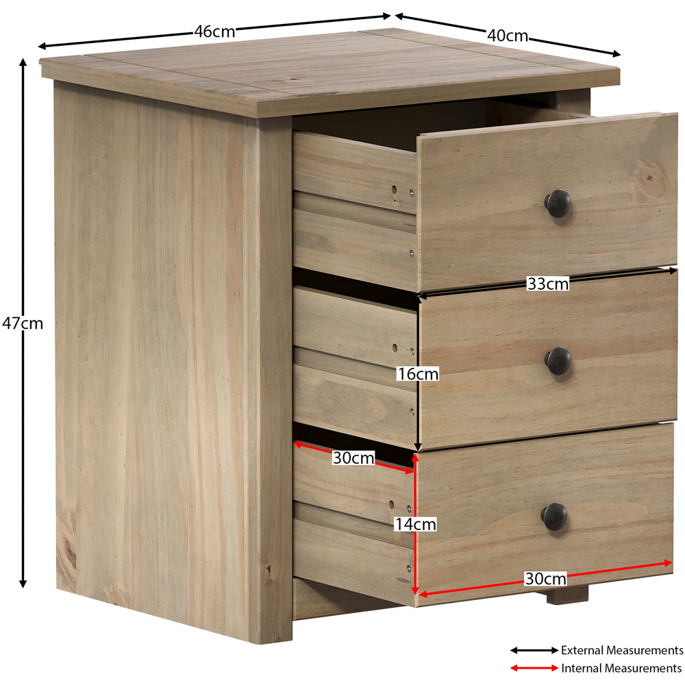 Vida Designs Panama 3 Drawer Pine Bedside Table Image 8