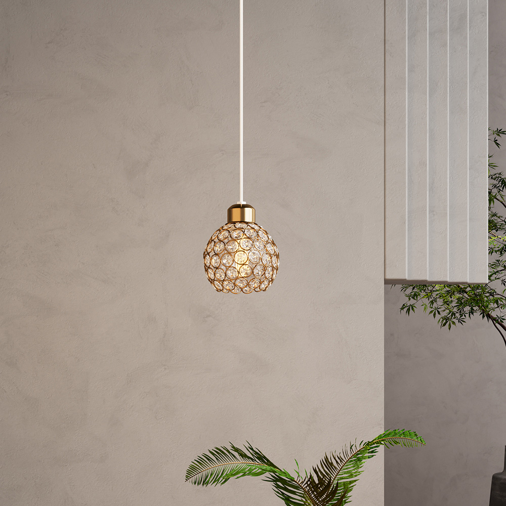 Living and Home Gold Iron Spherical Clear Glass Shade E27 Pendant Light Image 7