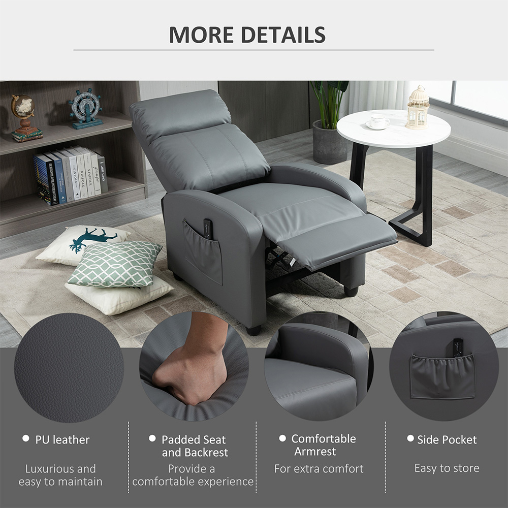 Portland Grey PU Leather Massage Recliner Chair with Remote Image 4