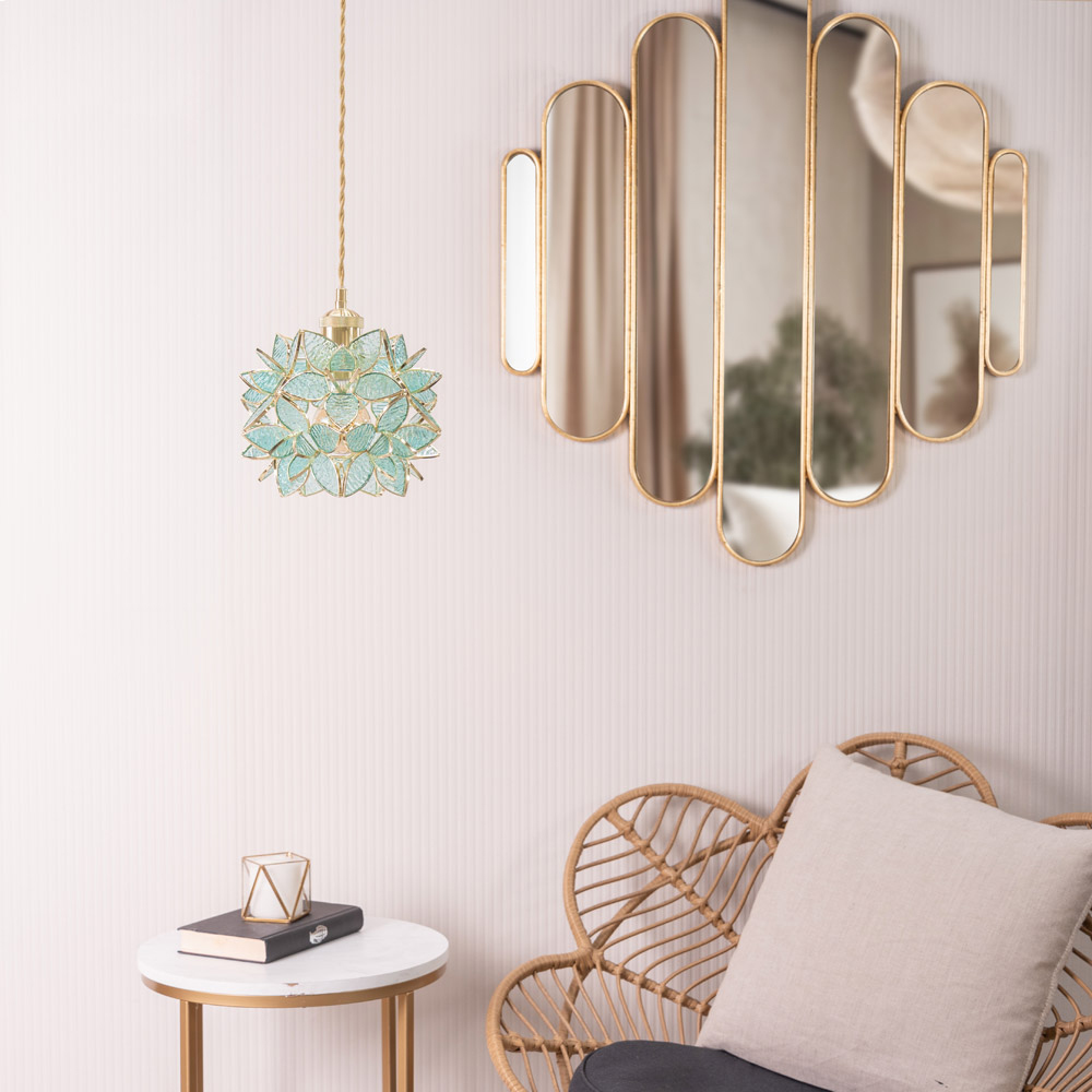ValueLights Reine Aqua Flower Glass Pendant Lamp Shade Image 3
