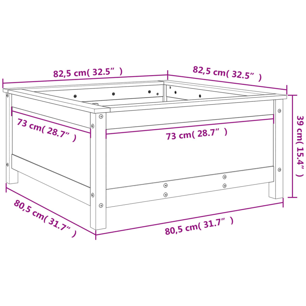 vidaXL White Solid Pine Wood Garden Planter 39 x 82.5 x 82.5cm Image 8