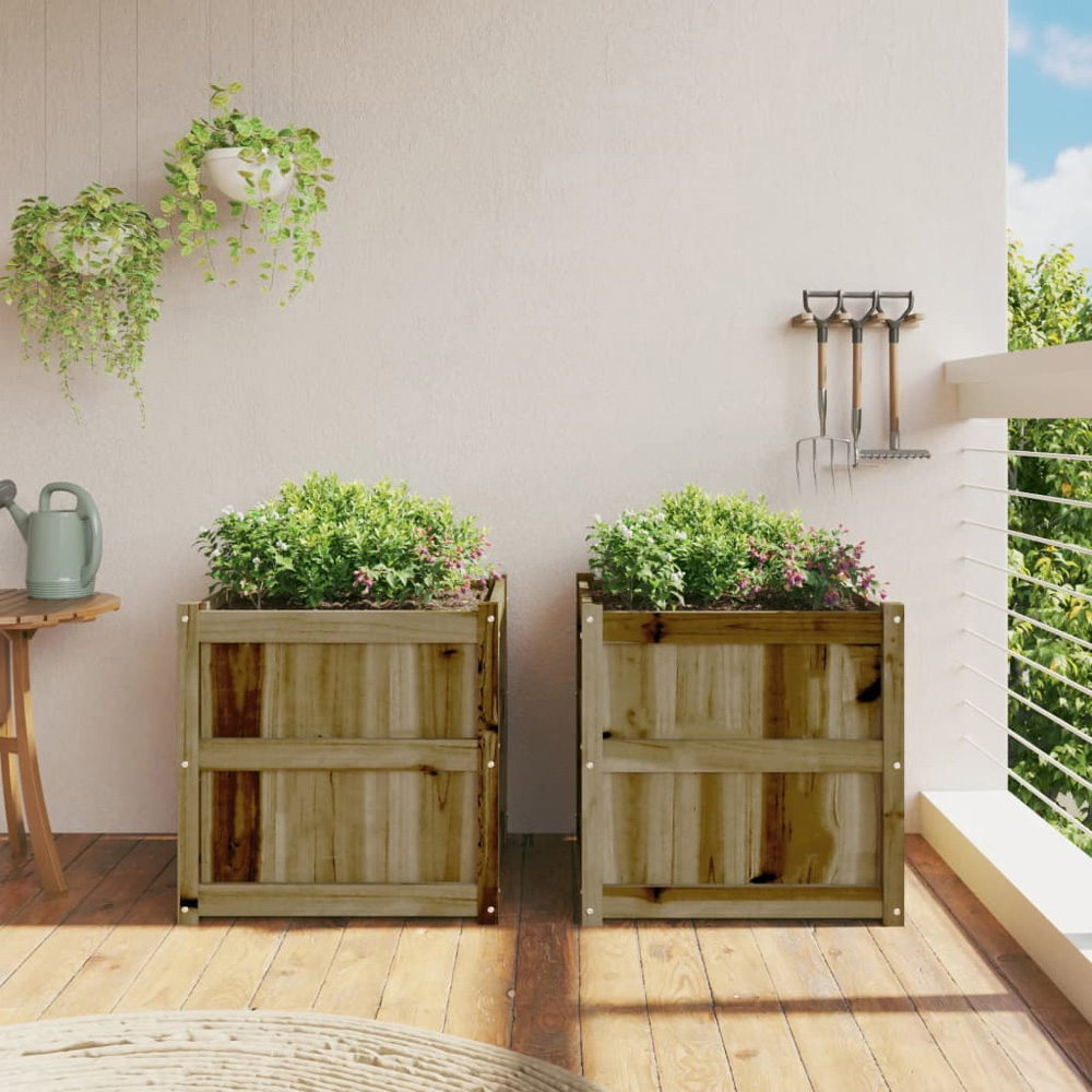 vidaXL Natural Impregnated Pine Wood Garden Planter 60 x 60 x 60cm 2 Pack Image 2