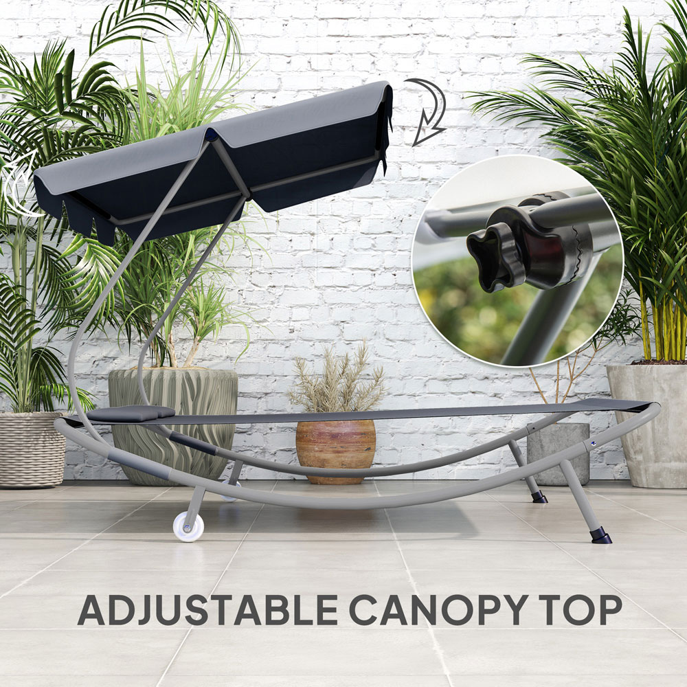 Outsunny 2 Seater Grey Hammock Sun Lounger with Canopy and 2 Pillows Image 8