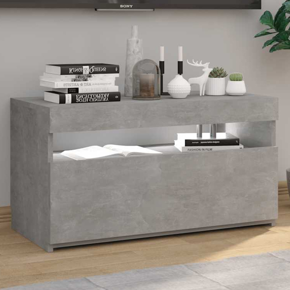 vidaXL Single Door Single Shelf Concrete Grey TV Cabinet with LED Lights Image 1