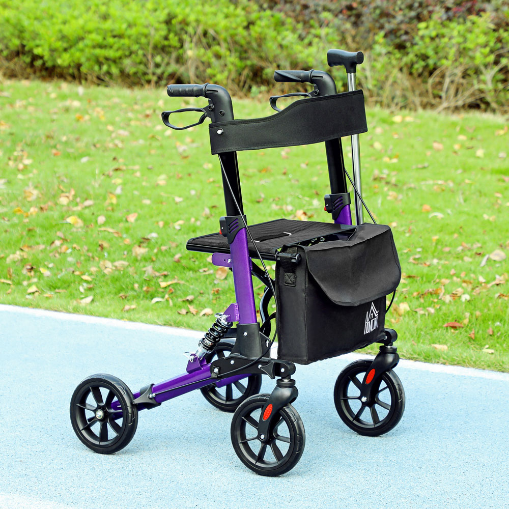 HOMCOM Purple 4-Wheel Foldable Rollator Walker with Suspension Seat and Storage Bag Image 2