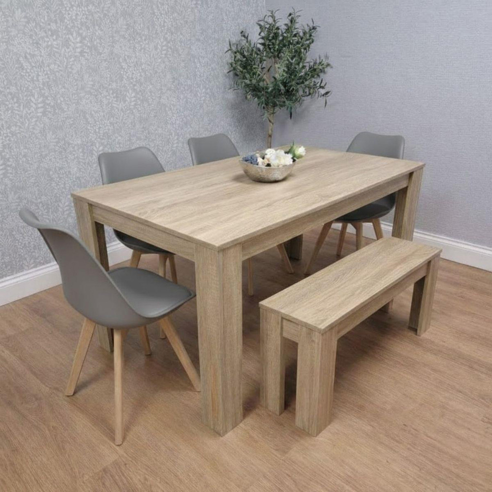Kosy Koala 6 Seater Plastic Dining Bench Set Oak Effect and Grey Image 6
