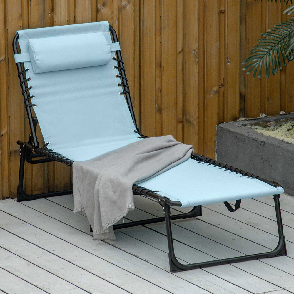 Outsunny Baby Blue Foldable Cot Sun Lounger Image 1