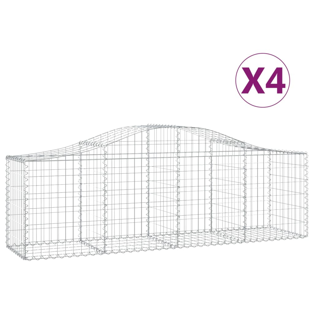 vidaXL Silver Galvanised Iron Arched Gabion Basket 200 x 50 x 60/80cm 4 Pack Image 2