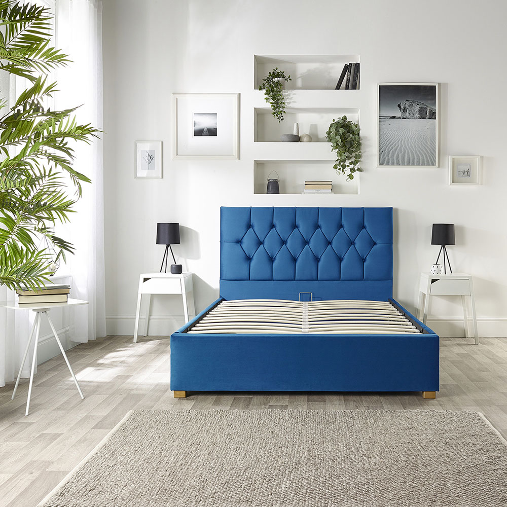 Catherine Lansfield Boutique King Size Navy Velvet Ottoman Bed Image 6