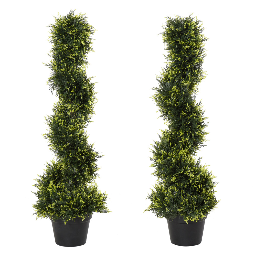 Outsunny Boxwood Spiral Tree Artificial Plant In Pot 3ft 2 Pack Image 1