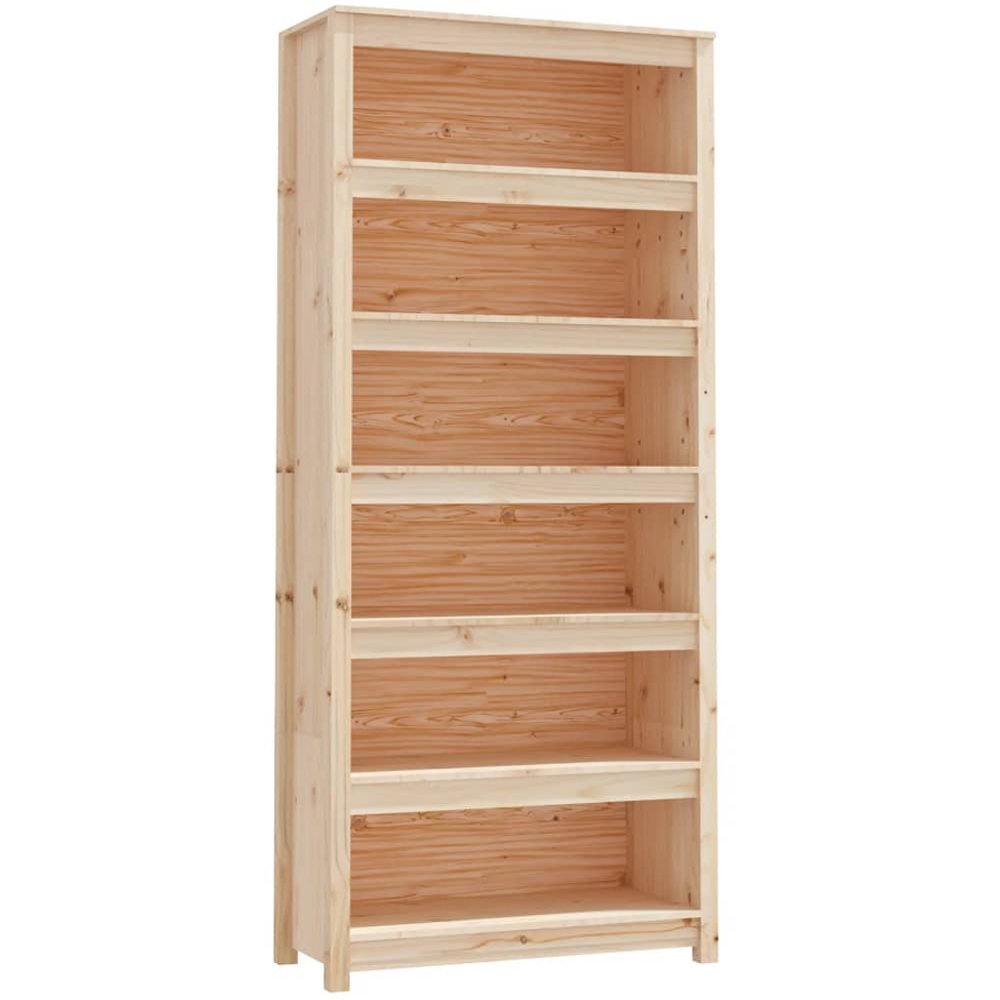 vidaXL 6 Shelf Natural Solid Pine Wood Bookcase Image 2