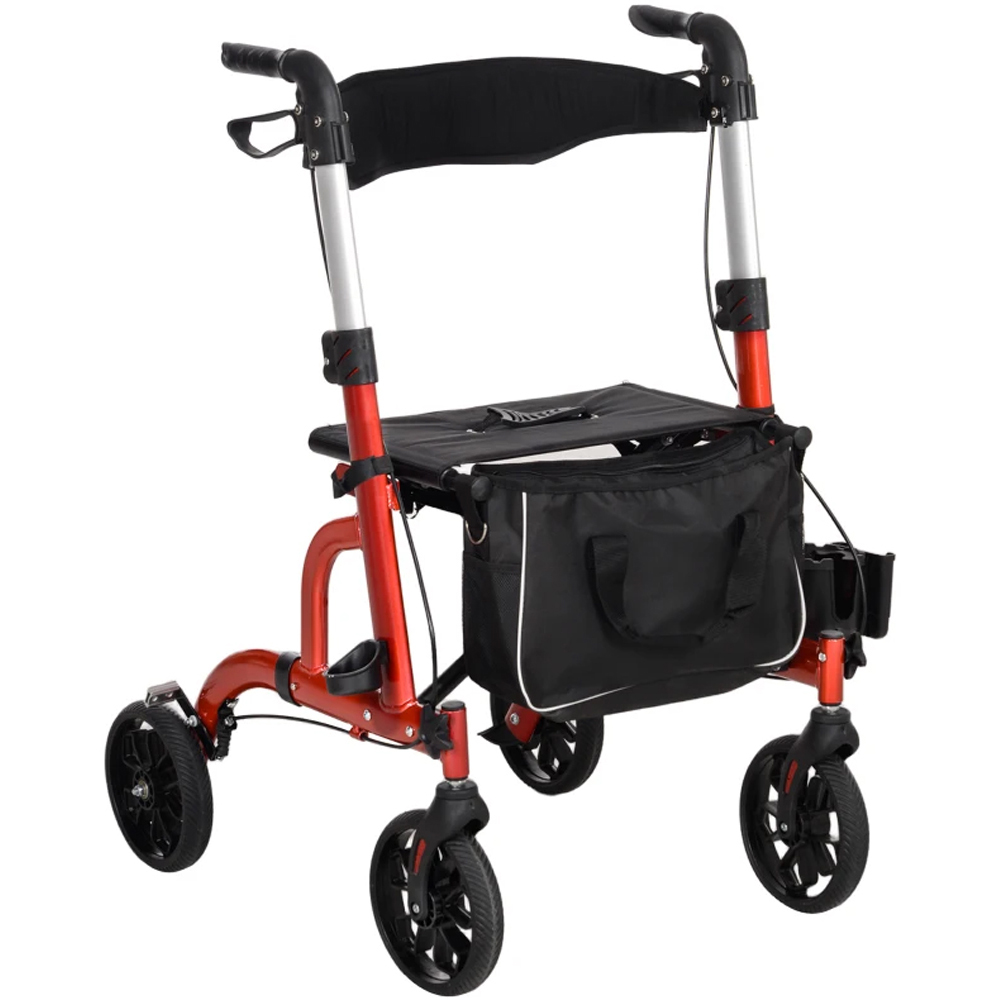 HOMCOM Red 4‑Wheel Lightweight Rollator Walker with Seat and Backrest Image 1