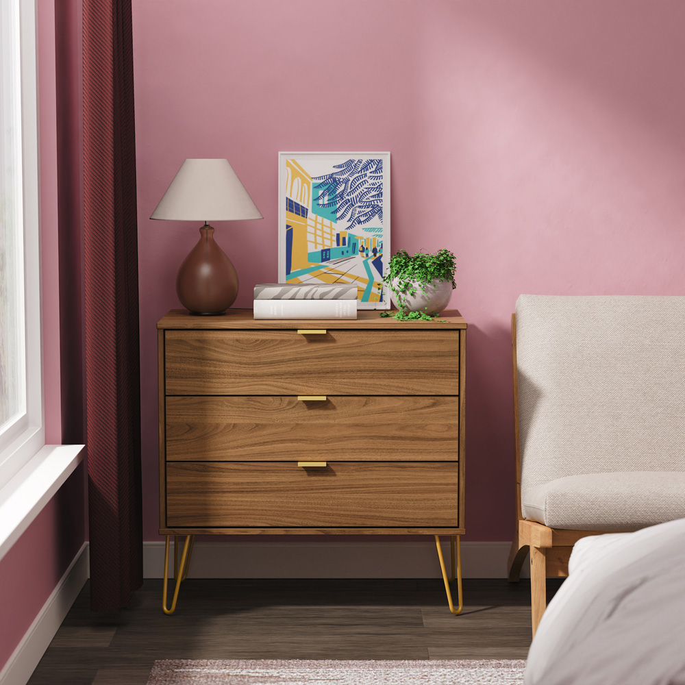 Crowndale Hong Kong 3 Drawer Carini Walnut Chest of Drawers Ready Assembled Image 2
