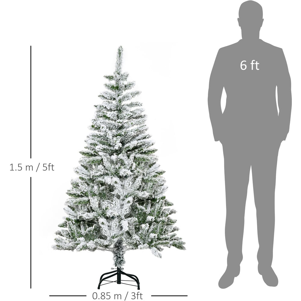 Everglow Green Snow Flocked Artificial Christmas Tree with Steel Base 5ft Image 8