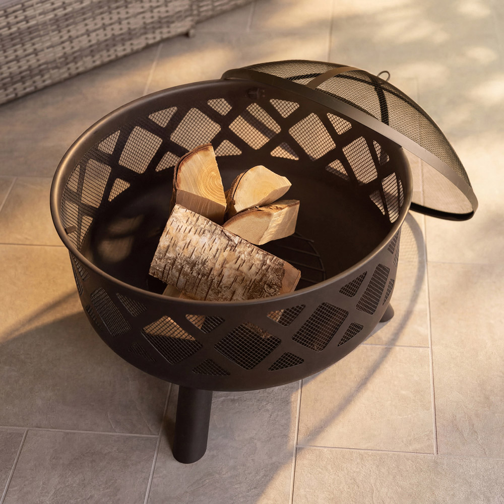 Charles Bentley Snug Salvador Black Round Steel Bowl Fire Pit Image 8