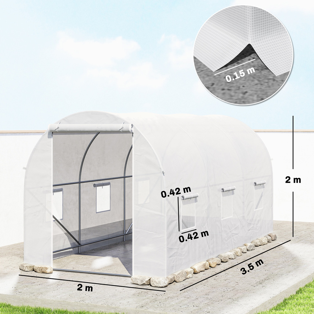 Outsunny White Steel Frame 6.5 x 11.5ft Walk In Polytunnel Greenhouse Image 8