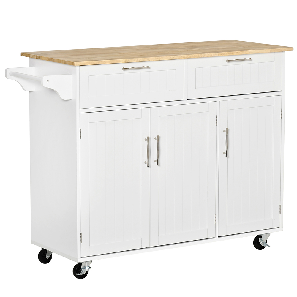 Portland White and Wood Island Kitchen Storage Trolley Image 1