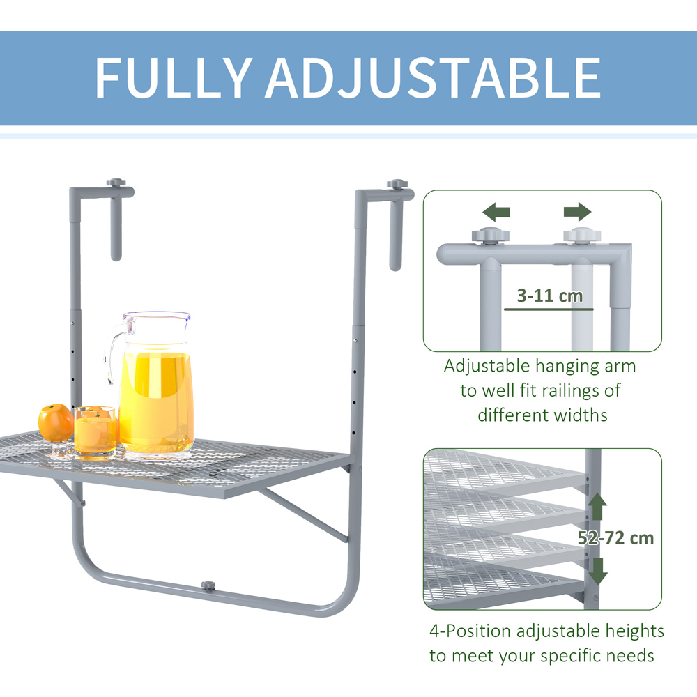 Outsunny Grey Adjustable Balcony Hanging Table Image 4