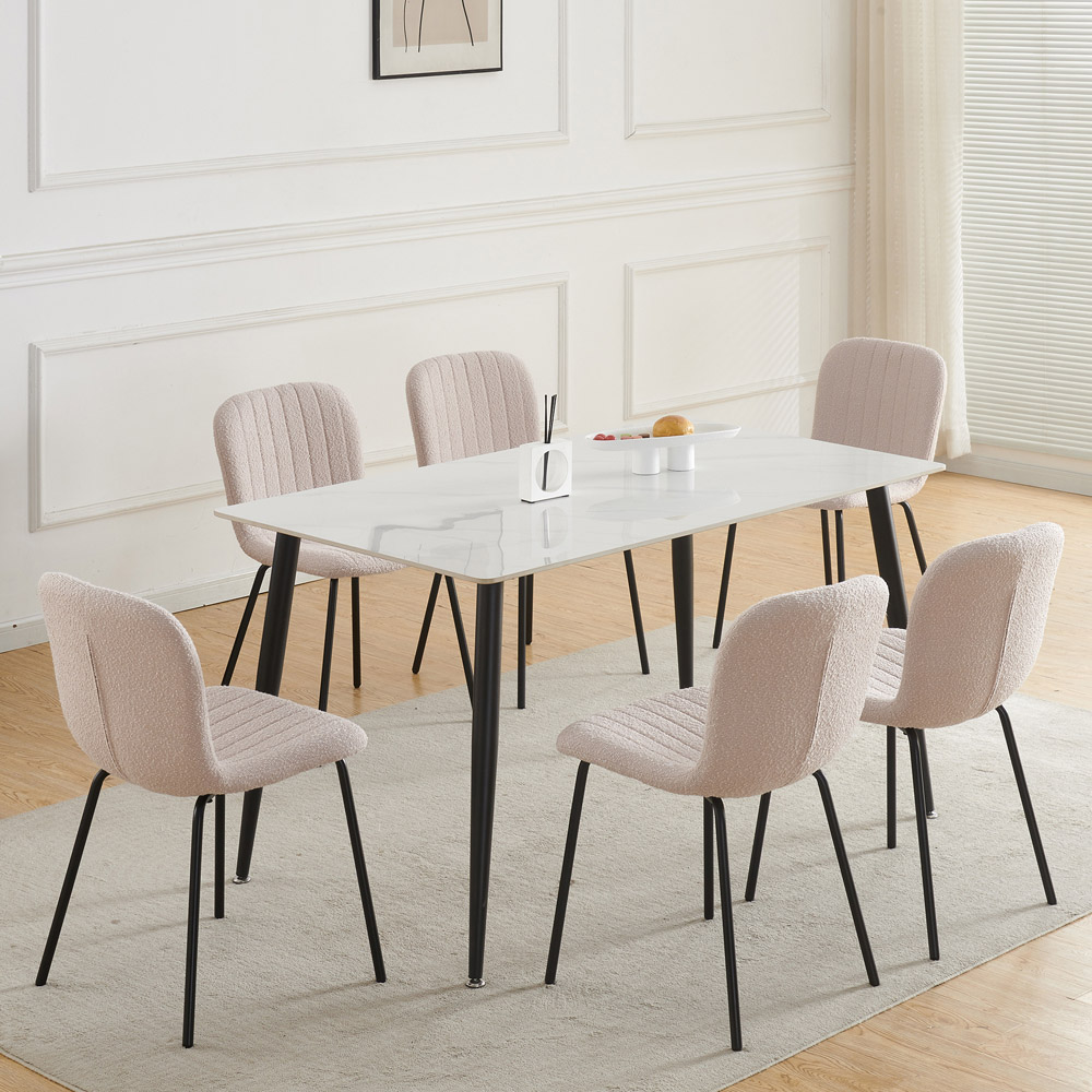 Bella Set of 6 Pink Teddy Faux Fur Stitched Design Dining Chairs Image 6