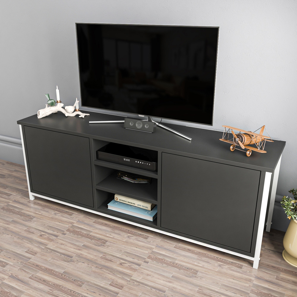 Decorotika Otis 2 Door 3 Shelf White and Anthracite TV Stand for 63 inch TV Image 5