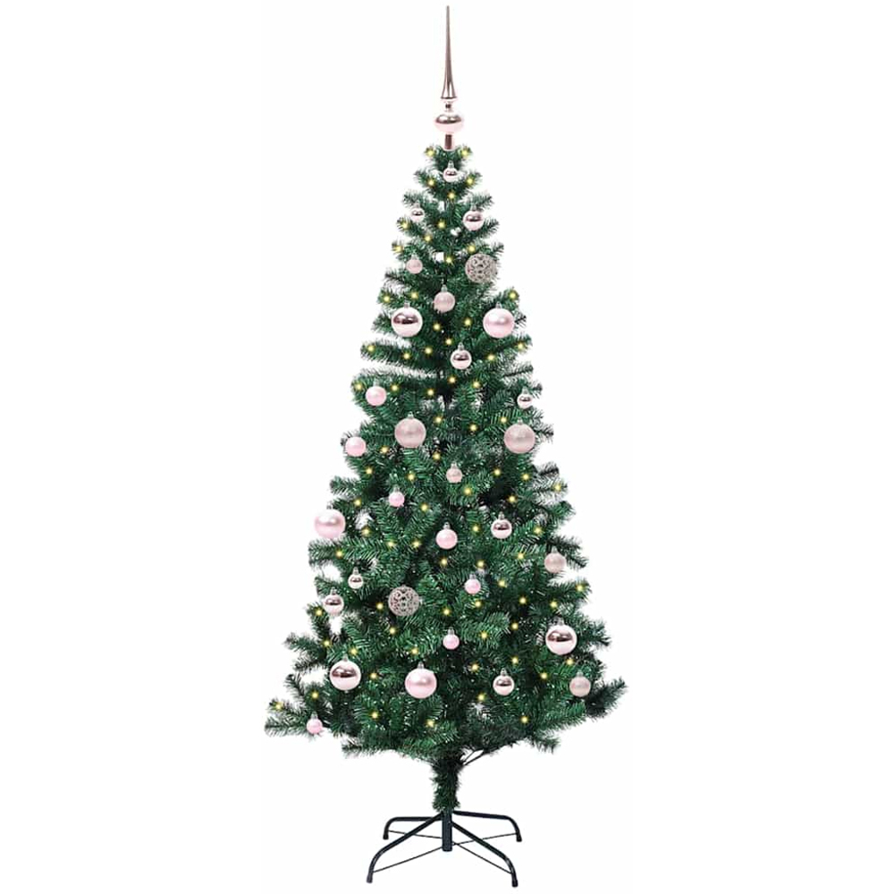 vidaXL Pre-Lit Pink Baubles Green Artificial Christmas Tree 5ft Image 2